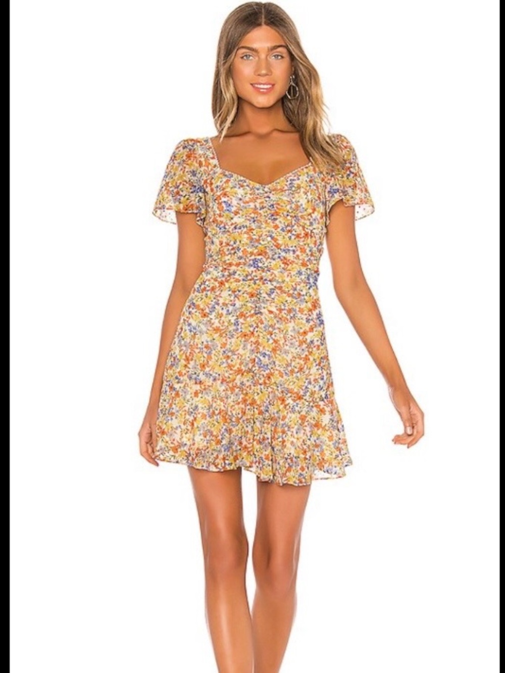 ASTR The Label Floral Ruched Sweetheart Neck Mini Dress